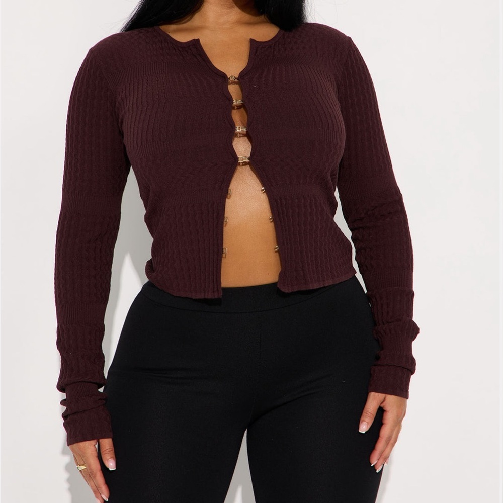 Chocolate Brown Ribbed Button-Front Cardigan